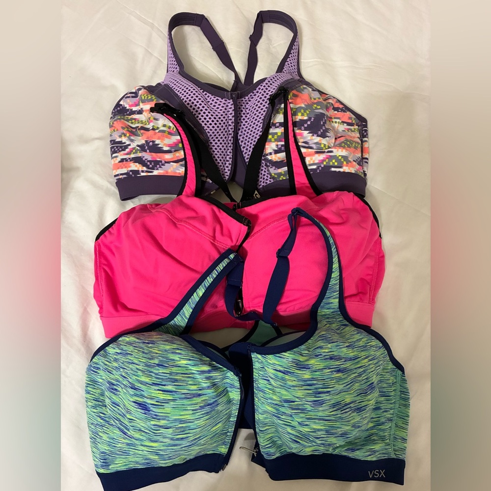 Victoria's Secret VXS Sport Zip Front Sports Bra LOT 3